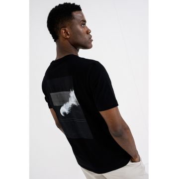 Tricou slim fit cu imprimeu pe partea din spate - Negru/Gri