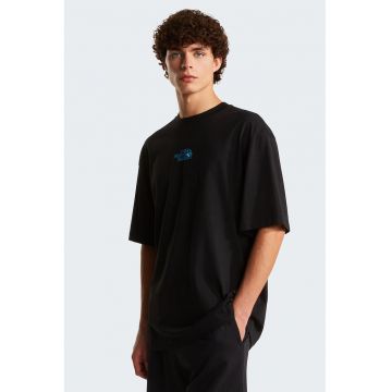 Tricou supradimensionat cu detaliu logo - Negru/Albastru royal