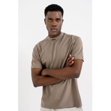 Tricou uni cu decolteu la baza gatului - Maro nisip