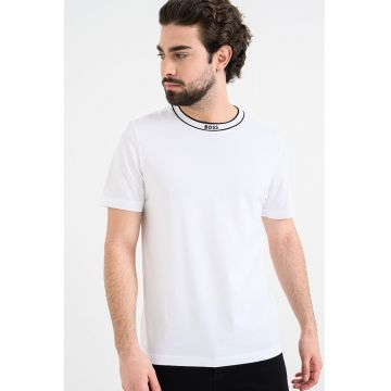 Tricou uni de bumbac cu decolteu la baza gatului - Negru/Alb optic