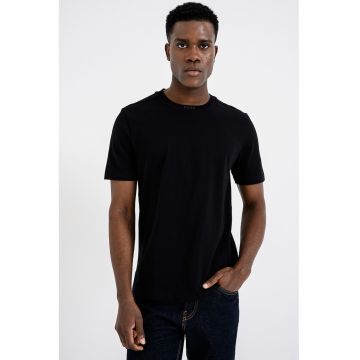 Tricou uni de bumbac cu decolteu la baza gatului - Negru
