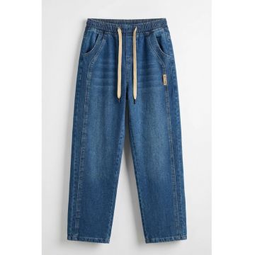 Blugi barbati -  denim - cu snur - bleumarin