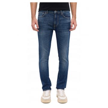 Blugi Barbati -  Frisco Skinny - Slim Fit - Talie Medie - Fermoar - Lungi - 5 Buzunare - Bumbac - Albastru - Albastru