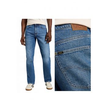 Blugi Barbati -  Lee Brooklyn Straight - Straight Fit - Talie Inalta - Fermoar - Lungi - 5 Buzunare - Bumbac - Albastru - Albastru
