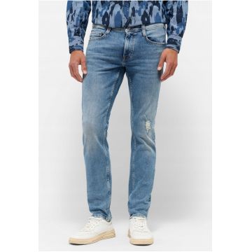 Blugi Barbati -  Oregon Slim - Slim Fit - Talie Joasa - Fermoar - Lungi - 5 Buzunare - Bumbac - Albastru - Albastru