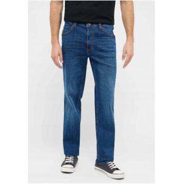 Blugi Barbati -  Straight Fit - Talie Medie - Fermoar - Lungi - 5 Buzunare - Bumbac - Albastru - Albastru