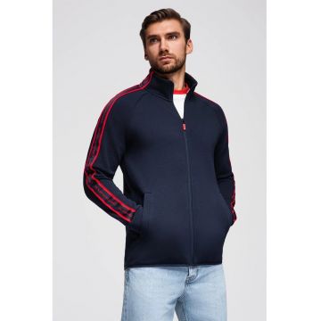 Bluza de trening cu fermoar si buzunare laterale - Rosu/Bleumarin