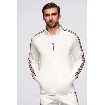 Bluza de trening cu fermoar si buzunare laterale - Rosu/Crem