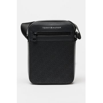 Geanta crossbody de piele cu logo - Negru