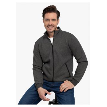 Hanorac barbati cu fermoar - guler inalt - doua buzunare cu fermoar -  B-Swed - grafit melange - Gri grafit