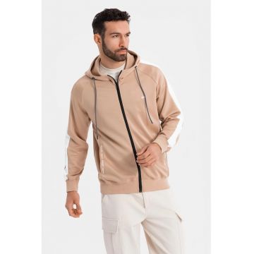 Hanorac cu fermoar si buzunare laterale - Alb/Bej deschis
