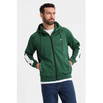 Hanorac cu fermoar si buzunare laterale - Verde aquamarin