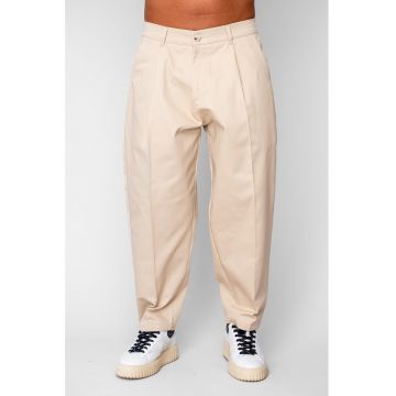 Pantaloni lungi drepti Oversized cu nasture din 100% Bumbac - Premium Edition Beige 20281 - Bej