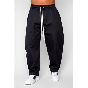 Pantaloni lungi drepti Oversized cu snur din 100% Bumbac - Premium Edition Black 20291 - Negru