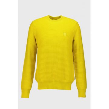 Pulover regular fit cu aplicatie logo discreta Anion - Galben mustar