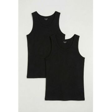 Set de top-uri din bumbac - 2 piese - Negru
