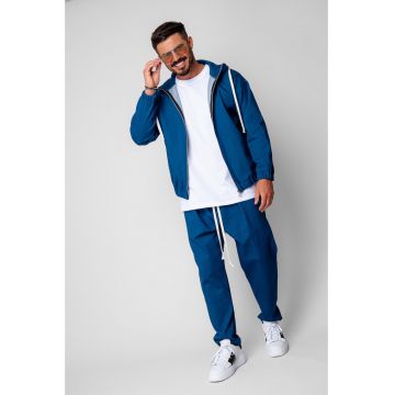 Set Jacheta cu fermoar si Pantalon Lung drept din denim Dark Blue 19988 - Albastru inchis