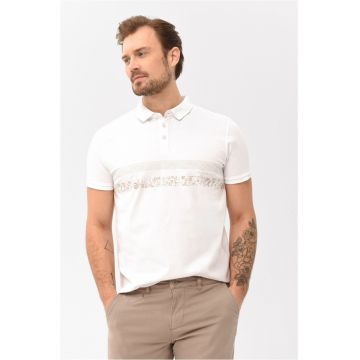 Tricou polo  O-Stev pentru barbati - alb cu imprimeu