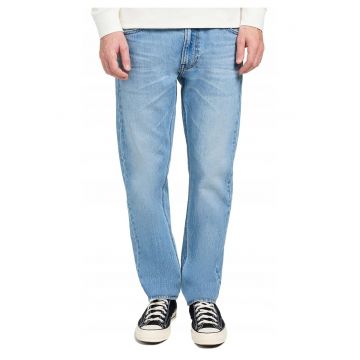 Blugi Barbati -  Daren Zip Fly - Slim Fit - Talie Medie - 5 Buzunare - Fermoar - Lungi - Bumbac - Albastru - Albastru