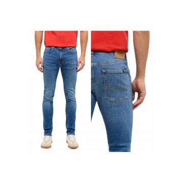 Blugi Barbati -  Frisco Skinny - Skinny Fit - Talie Medie - 5 Buzunare - Fermoar - Lungi - Bumbac - Albastru - Albastru