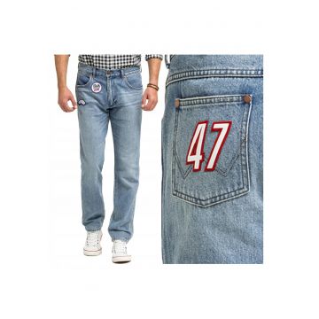 Blugi Barbati -  Greensboro - Straight Fit - Talie Joasa - 5 Buzunare - Fqwfewqgermoar - Lungi - Bumbac - Albastru - Albastru