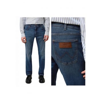 Blugi Barbati -  Greensboro - Straight Fit - Talie Medie - 5 Buzunare - Fermoar - Lungi - Bumbac - Albastru - Albastru