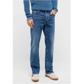 Blugi Barbati -  Style Michigan Straight - Straight Fit - Talie Medie - 5 Buzunare - Fermoar - Lungi - Bumbac - Albastru