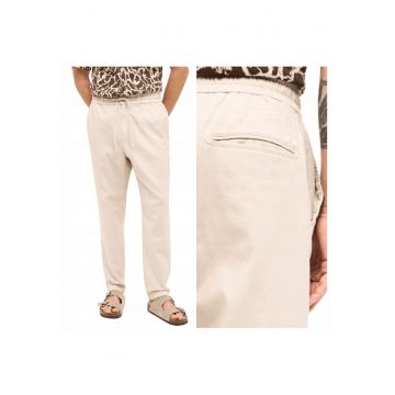 Blugi Barbati -  Style Milano Jogger - Straight Fit - Talie Joasa - 5 Buzunare - Fermoar - Lungi - Bumbac - W32-L32 US - Alb