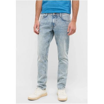 Blugi Barbati -  Style Oregon Slim - Skinny Fit - Talie Joasa - 5 Buzunare - Fermoar - Lungi - Bumbac - Albastru - Albastru