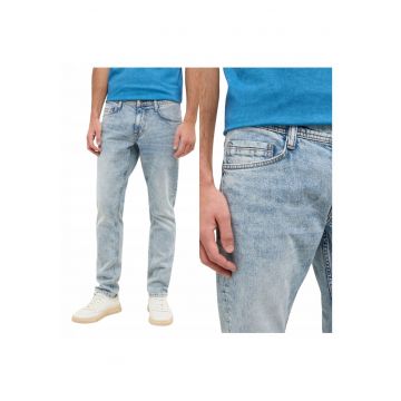 Blugi Barbati -  Style Oregon Slim - Skinny Fit - Talie Joasa - 5 Buzunare - Fermoar - Lungi - Bumbac - Albastru - Albastru