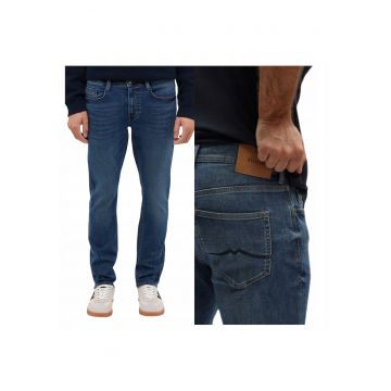 Blugi Barbati -  Style Oregon Slim - Slim Fit - Talie Joasa - 5 Buzunare - Fermoar - Lungi - Bumbac - Albastru - Albastru