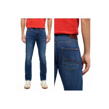 Blugi Barbati -  Style Vegas Slim - Slim Fit - Talie Medie - 5 Buzunare - Fermoar - Lungi - Bumbac - Albastru - Albastru