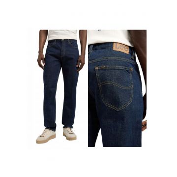 Blugi Barbati -  West - Straight Fit - Talie Medie - 5 Buzunare - Fermoar - Lungi - Bumbac - Albastru - Albastru