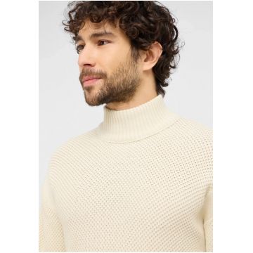 Pulover Barbati -  Style Elwood - Regular Fit - Fara Inchidere - Guler Inalt - Maneci Lungi - Fara Buzunare - Bumbac - Bej - Bej