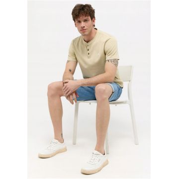 Tricou Barbati -  Austin - Regular Fit - Maneca Scurta - Decolteu Rotund - Cu Logo - Bumbac - Design Clasic - M INTL - Bej