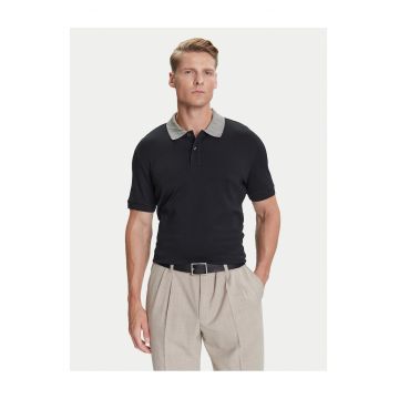 Tricou barbati  cu guler - negru - 100% bumbac