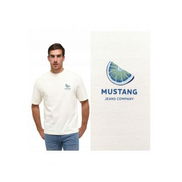 Tricou Barbati -  Regular Fit - Maneca Scurta - Decolteu Rotund - Cu Logo - Bumbac - Design Clasic - Alb