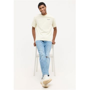Tricou Barbati -  Regular Fit - Maneca Scurta - Decolteu Rotund - Cu Logo - Bumbac - Design Clasic - Bej