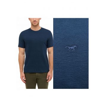 Tricou Barbati -  Style Austin - Regular Fit - Maneca Scurta - Decolteu Rotund - Cu Logo - Bumbac - Design Clasic - 2XL INTL - Albastru