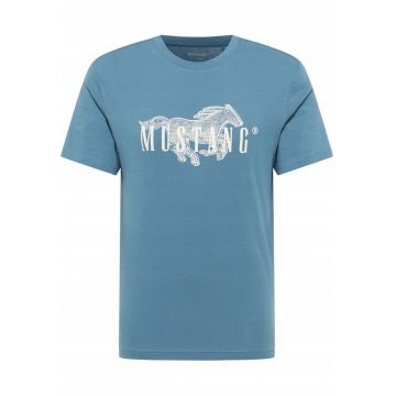 Tricou Barbati -  Style Austin - Regular Fit - Maneca Scurta - Decolteu Rotund - Cu Logo - Bumbac - Design Clasic - 5XL INTL - Albastru