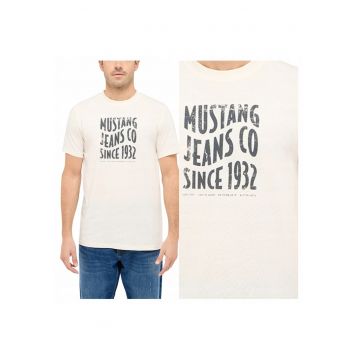 Tricou Barbati -  Style Austin - Regular Fit - Maneca Scurta - Decolteu Rotund - Cu Logo - Bumbac - Design Clasic - Alb - Alb