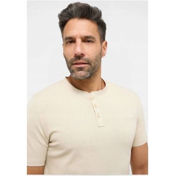 Tricou Barbati -  Style Austin - Regular Fit - Maneca Scurta - Decolteu Rotund - Cu Logo - Bumbac - Design Clasic - Bej - Bej