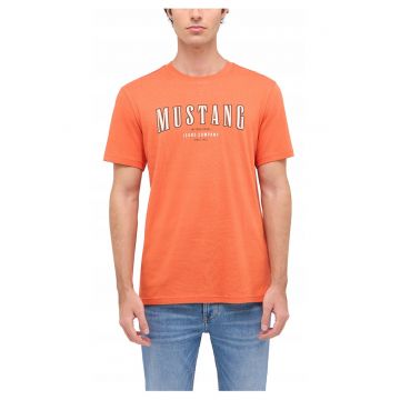 Tricou Barbati -  Style Austin - Regular Fit - Maneca Scurta - Decolteu Rotund - Cu Logo - Bumbac - Design Clasic - Portocaliu