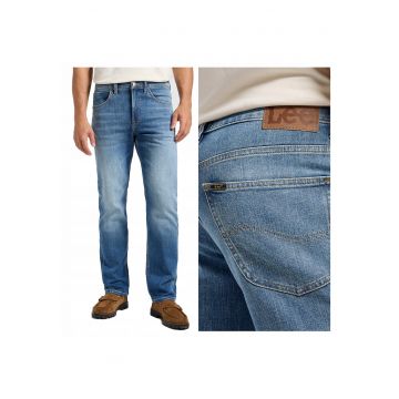 Blugi Barbati -  Brooklyn Straight - Straight Fit - Talie Medie - 5 Buzunare - Fermoar - Lungi - Bumbac - Albastru - Albastru