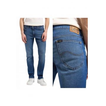 Blugi Barbati -  Daren Zip Fly - Slim Fit - Talie Joasa - 5 Buzunare - Fermoar - Lungi - Bumbac - Albastru - Albastru