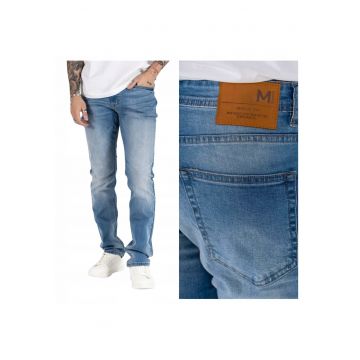 Blugi Barbati -  Felix - Straight Fit - Talie Medie - 5 Buzunare - Fermoar - Lungi - Bumbac - Albastru - Albastru