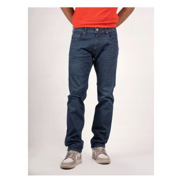 Blugi Barbati -  Felix Super - Straight Fit - Talie Medie - 5 Buzunare - Fermoar - Lungi - Bumbac - Albastru - Albastru