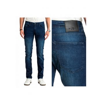 Blugi Barbati -  Felix Super - Straight Fit - Talie Medie - 5 Buzunare - Fermoar - Lungi - Bumbac - W30-L30 US - Albastru