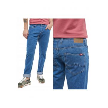 Blugi Barbati -  Oregon Tapered - Slim Fit - Talie Joasa - 5 Budqfqunare - Fermoar - Lungi - Bumbac - Albastru - Albastru