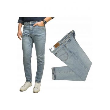 Blugi Barbati -  Slim Fit - Talie Medie - 5 Buzunare - Fermoar - Lungi - Bumbac - Albastru - Albastru